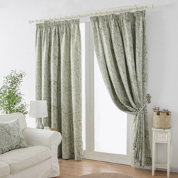 Alan Symonds Chenille Jacquard Lined Pencil Pleat Taped Top Curtains Green 168 x 183cm