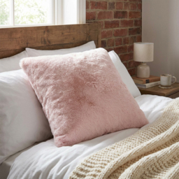 Divante Rabbit Faux Fur Blush Cushion 55 x 55cm - thumbnail 4