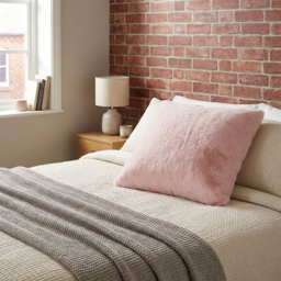 Divante Rabbit Faux Fur Blush Cushion 55 x 55cm - thumbnail 2
