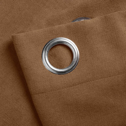 Alan Symonds Velvet Chenille Ring Top Eyelet Curtains Tan 142 x 137cm - thumbnail 2