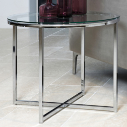 Florence Cross Round Glass Top Metal Side Table