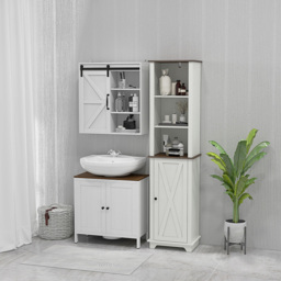 Kleankin Single Door 3 Shelf White Tall Bathroom Floor Cabinet - thumbnail 4