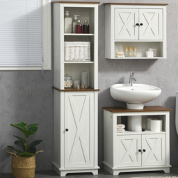 Kleankin Single Door 3 Shelf White Tall Bathroom Floor Cabinet - thumbnail 1