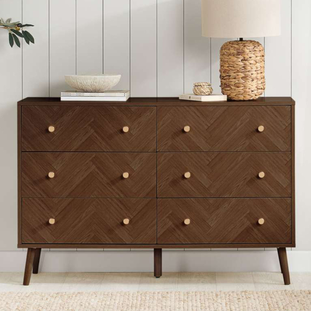 Herringford Walnut 6 Drawer Chevron Chest of Drawers - image 1