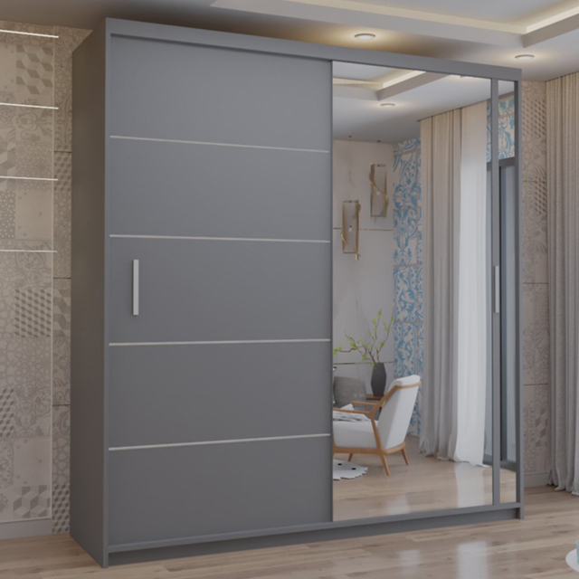 M N Furniture Venece 2 Door Grey Mirrored Sliding Wardrobe 203cm - image 1