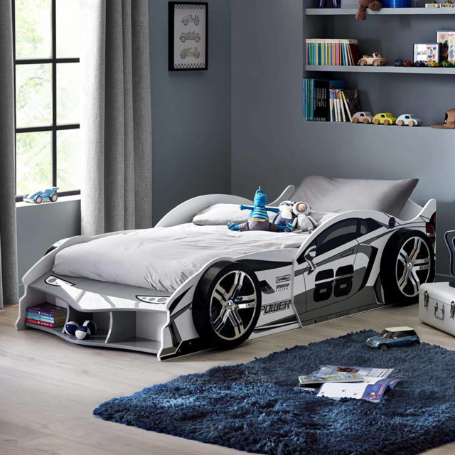 Julian Bowen Storm White and Grey Single High Gloss Race Car Bed - image 1