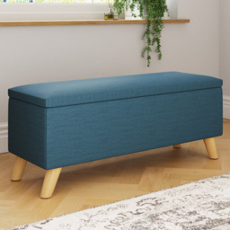 GFW Secreto Teal Blue Hopsack Fabric Ottoman Storage Bench