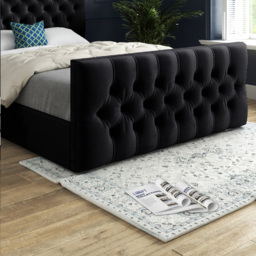 Novara Black Small Double Velvet Upholstered Bed Frame with Pleated Chesterfield Headboard - thumbnail 4