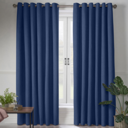 Alan Symonds Linen Look Blackout Ring Top Eyelet Curtains Blue 229 x 137cm - thumbnail 2