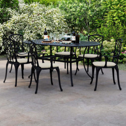 Charles Bentley Black 6 Seater Cast Aluminium Oval Dining Set