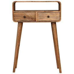 Artisan Furniture Mini Oak 2 Drawer Single Shelf Mango Wood Curved Console Table - thumbnail 2