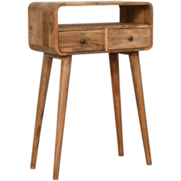 Artisan Furniture Mini Oak 2 Drawer Single Shelf Mango Wood Curved Console Table - thumbnail 3