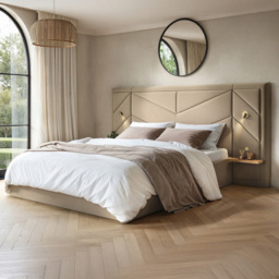 Flair Alice Beige Velvet King Size Hotel Bed with Light