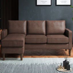 Regan Reversible Chaise Faux Leather Brown 3 Seater Sofa - thumbnail 1