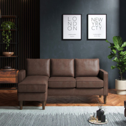 Regan Reversible Chaise Faux Leather Brown 3 Seater Sofa - thumbnail 4