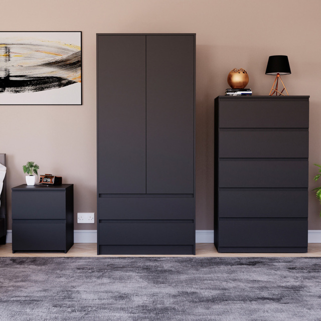 Vida Designs Denver 3 Piece Black Bedroom Furniture Set - image 1