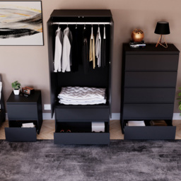 Vida Designs Denver 3 Piece Black Bedroom Furniture Set - thumbnail 4