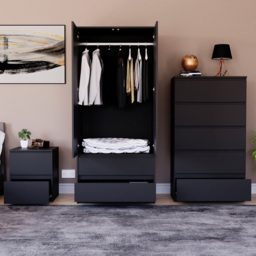 Vida Designs Denver 3 Piece Black Bedroom Furniture Set - thumbnail 2