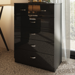 FWStyle Chilton 6 Drawer Black Gloss Chest of Drawers