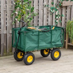 Outsunny 342L Green Steel Heavy Duty Garden Trolley Cart - thumbnail 2