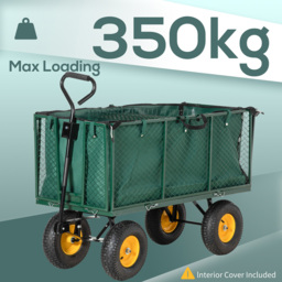 Outsunny 342L Green Steel Heavy Duty Garden Trolley Cart - thumbnail 4