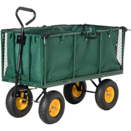 Outsunny 342L Green Steel Heavy Duty Garden Trolley Cart - thumbnail 1