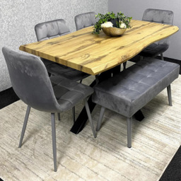 Kosy Koala 6 Seater Velvet Dining Table Set with Bench Brown and Grey