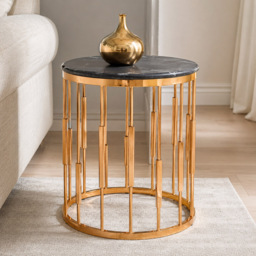 Premier Housewares Alvaro Black Marble Round Functional Side Table with Copper Finish Base - thumbnail 4