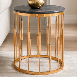 Premier Housewares Alvaro Black Marble Round Functional Side Table with Copper Finish Base - thumbnail 1