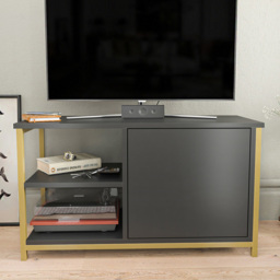 Decorotika Muskegon Single Door 2 Shelf Gold and Anthracite TV Unit - thumbnail 1