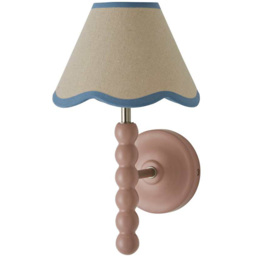 ValueLights Pink Bobbin Wall Light with Blue Trim Scallop Shade and Bulb