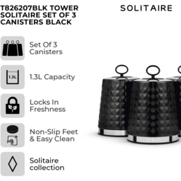 Tower 3 Piece Black Solitaire Canister Set - thumbnail 2