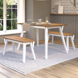 Core Products Corona 4 Seater White Rectangular Medium Dining Bench Set