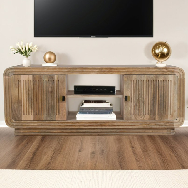 Brooklyn Hudson 2 Door 2 Shelf Carved Mango Wood TV Unit - image 1