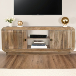 Brooklyn Hudson 2 Door 2 Shelf Carved Mango Wood TV Unit - thumbnail 1