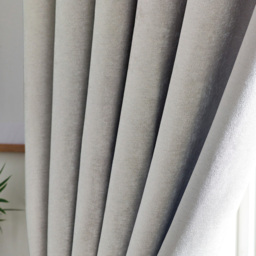 Alan Symonds Chenille Blackout Ring Top Eyelet Curtains Silver 168 x 183cm - thumbnail 3