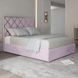 Tammy Single Pink Soft Velvet Upholstered Metal Bed Frame with Panelled Headboard