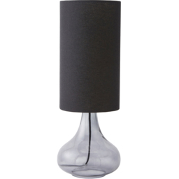 ValueLights Sylvie Black Linen Tall Smoked Glass Squat Table Lamp