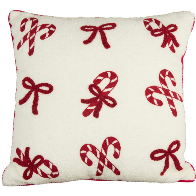 Candy Cane Bow Boucle Cushion White - image 1