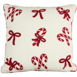 Candy Cane Bow Boucle Cushion White - thumbnail 1