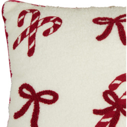 Candy Cane Bow Boucle Cushion White - thumbnail 3