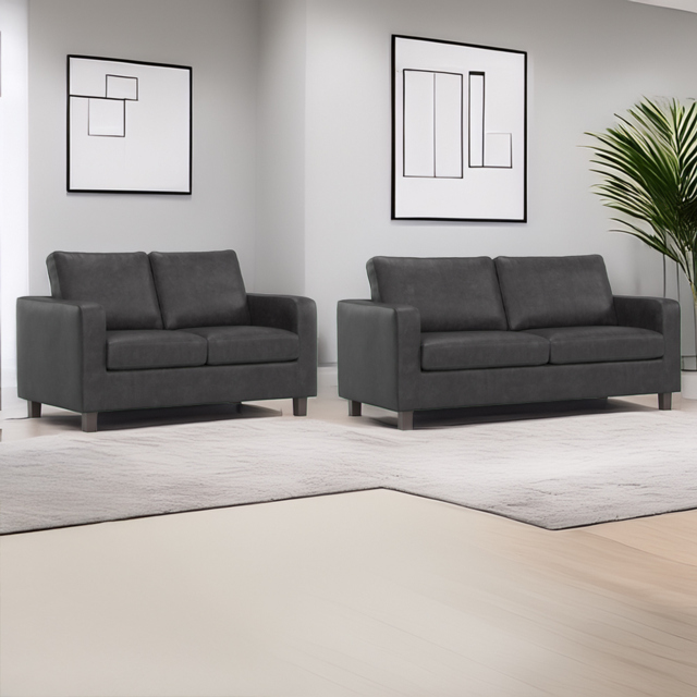 York Black Faux Leather 5 Seater Sofa Suite - image 1