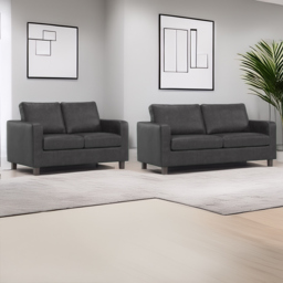 York Black Faux Leather 5 Seater Sofa Suite