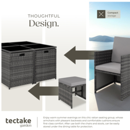 tectake Bilbao 8 Seater Grey Garden Dining Set with Cushions and Rain Cover - thumbnail 4