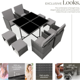 tectake Bilbao 8 Seater Grey Garden Dining Set with Cushions and Rain Cover - thumbnail 3