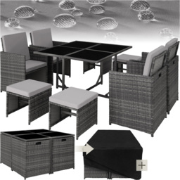 tectake Bilbao 8 Seater Grey Garden Dining Set with Cushions and Rain Cover - thumbnail 2
