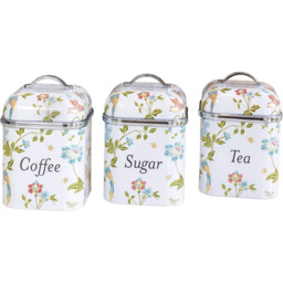 Laura Ashley 3 Piece White Floral Kitchen Canister Set