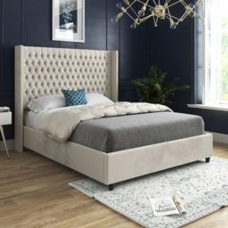 Volta Single Silver Soft Velvet Upholstered Bed Frame with Straight Winged Headboard