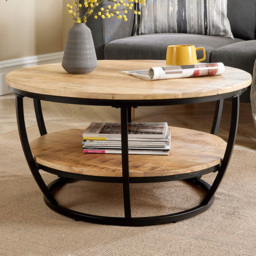 Home Source Albany 2 Shelf Mango Wood Round Coffee Table