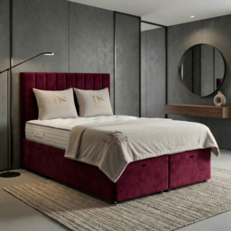 DS Living Aether Maroon King Size Plush Velvet Divan Bed